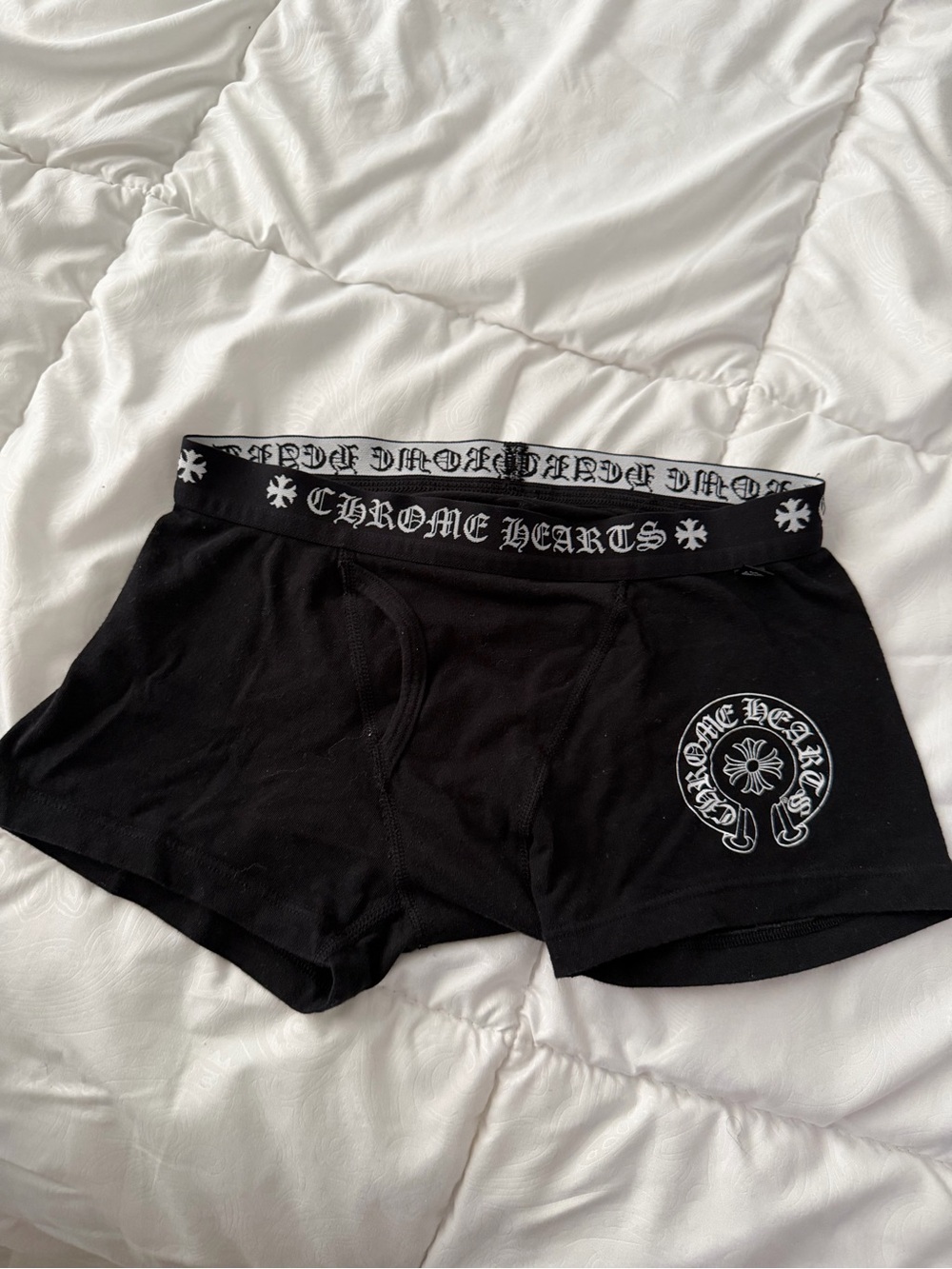 Chrome Hearts Black Boxer Briefs with White Logo Waistband